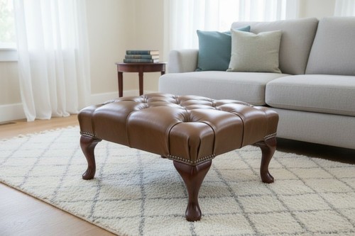 Chesterfield leather footstool - leather,