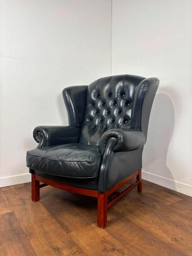 Blue leather chesterfield - blue,